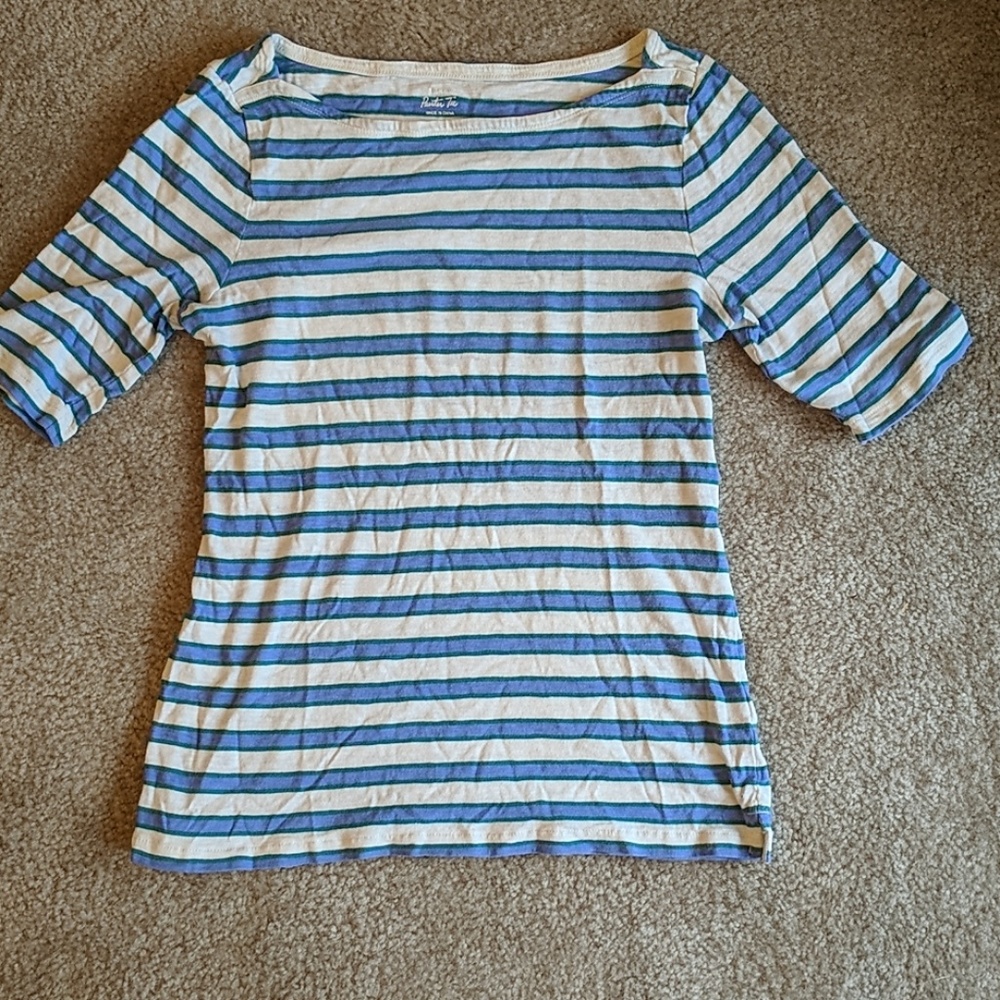 J Crew Painter Tee - White w/ Blue & Green Stripes